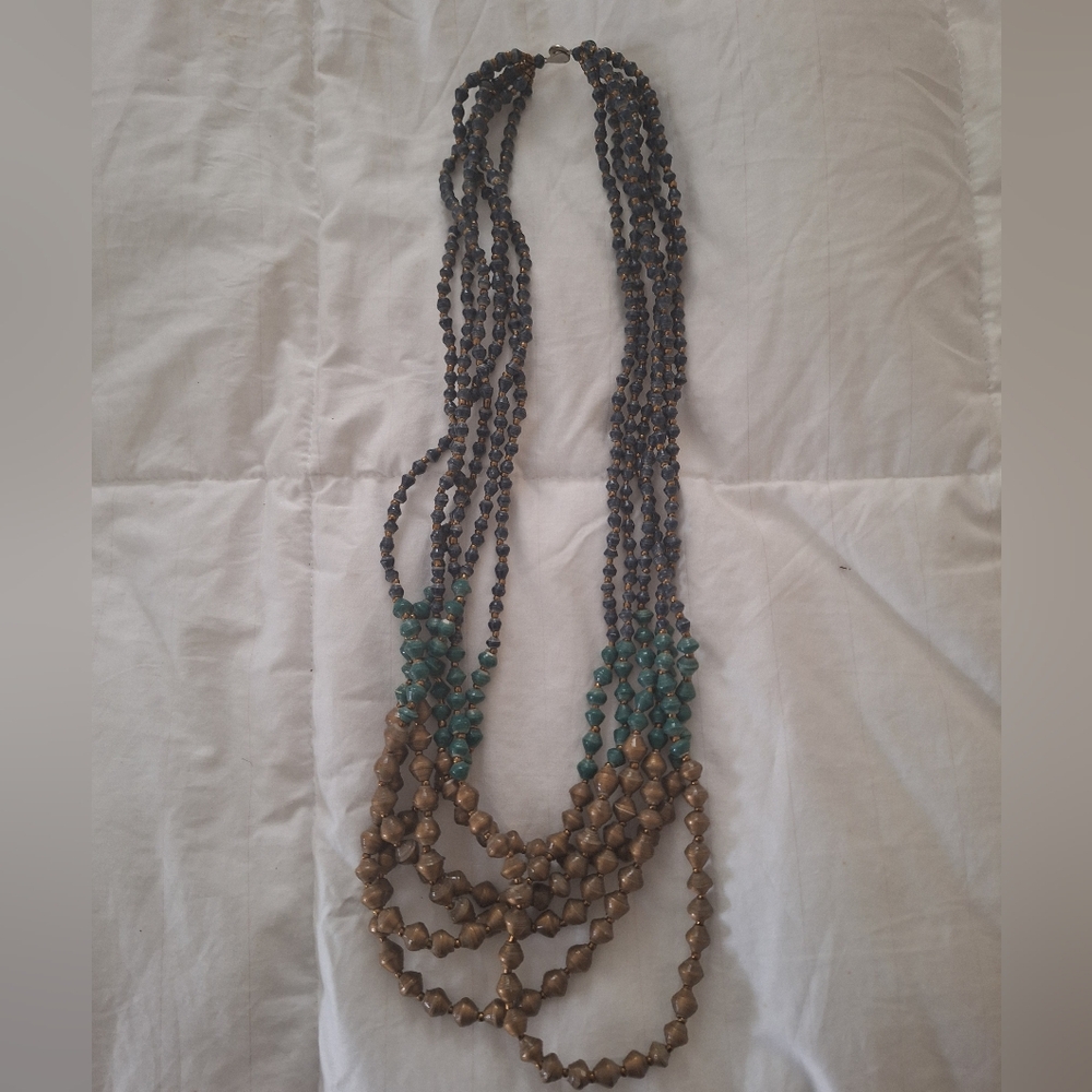 Elegant Multi-Strand Beaded Necklace; 31bits